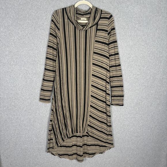 Chalet Dress XS Tan Asymmetric Flowy Layered Textured Artsy Lagenlook Modest USA - Picture 1 of 10